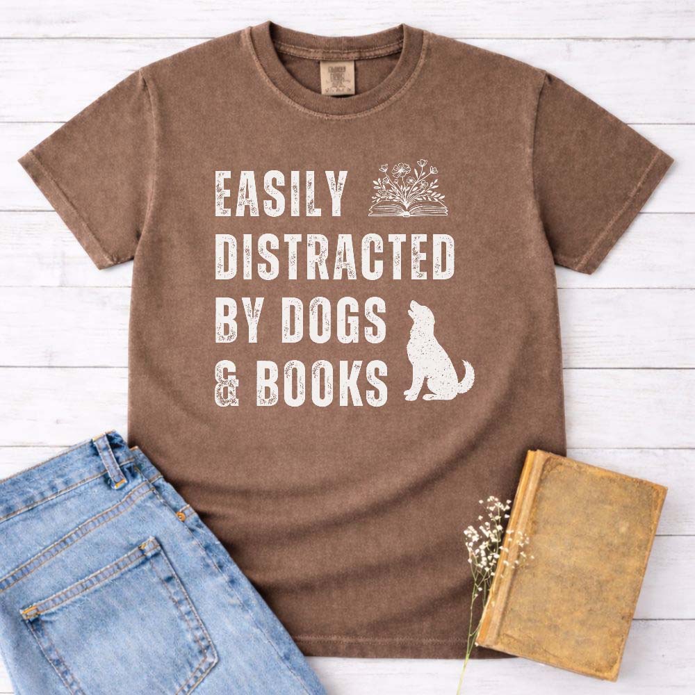 Easily Distracted By Dogs & Books Tee