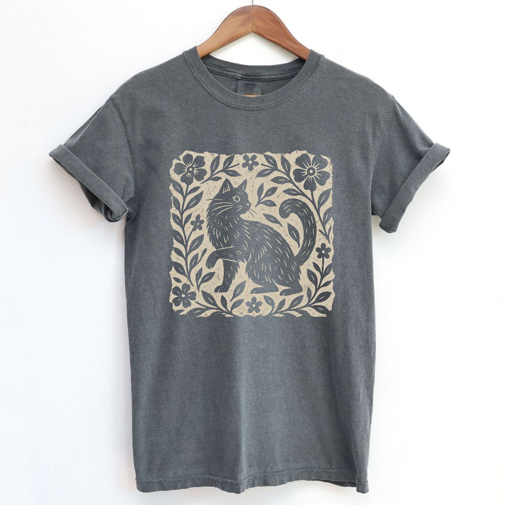 Vintage Floral Folk Cat T-Shirt