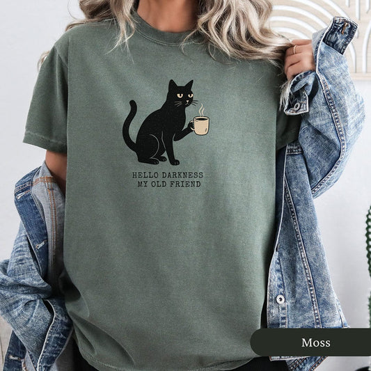 Hello Darkness Black Cat Coffee Shirt