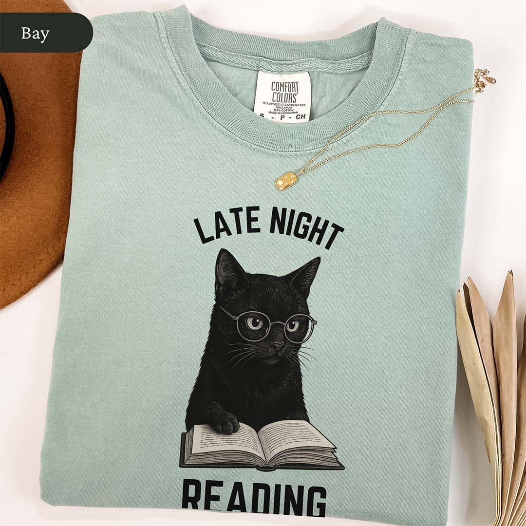 Late Night Reading Club Funny Black Cat Shirt