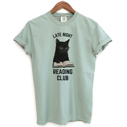Late Night Reading Club Funny Black Cat Shirt