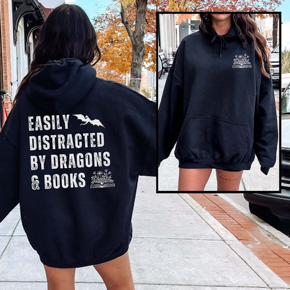 Easily Distracted by Dragons and Books Hoodie
