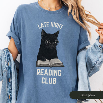 Late Night Reading Club Funny Black Cat Shirt