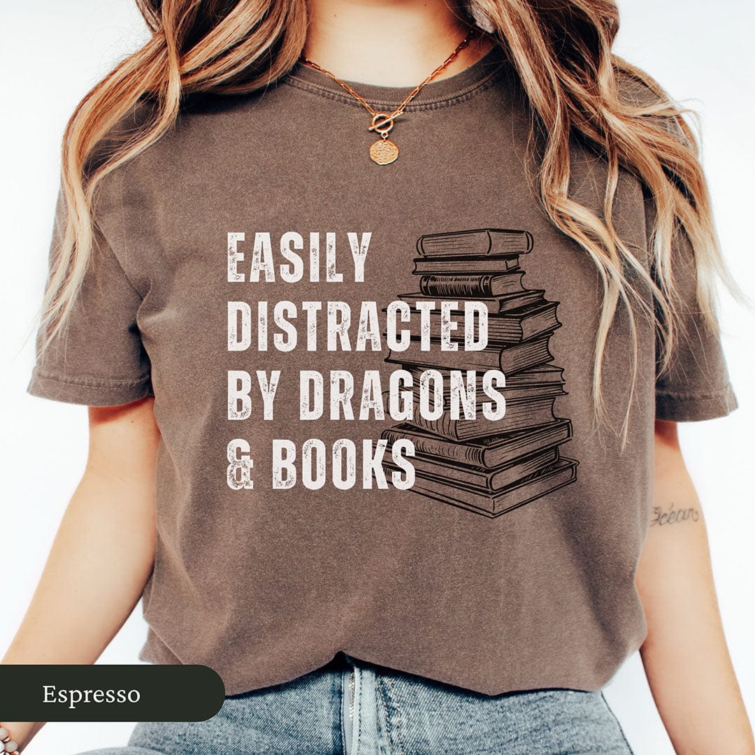 Easily Distracted by Dragons and Books Shirt