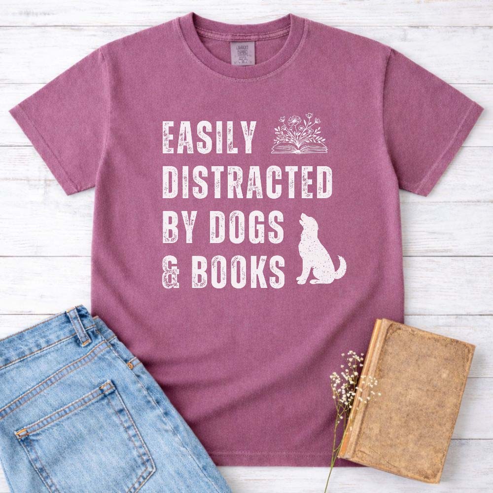 Easily Distracted By Dogs & Books Tee