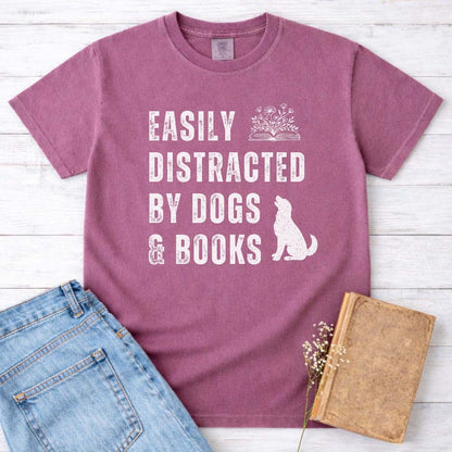 Easily Distracted By Dogs & Books Tee