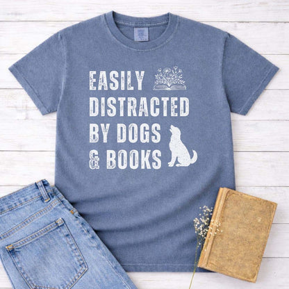 Easily Distracted By Dogs & Books Tee
