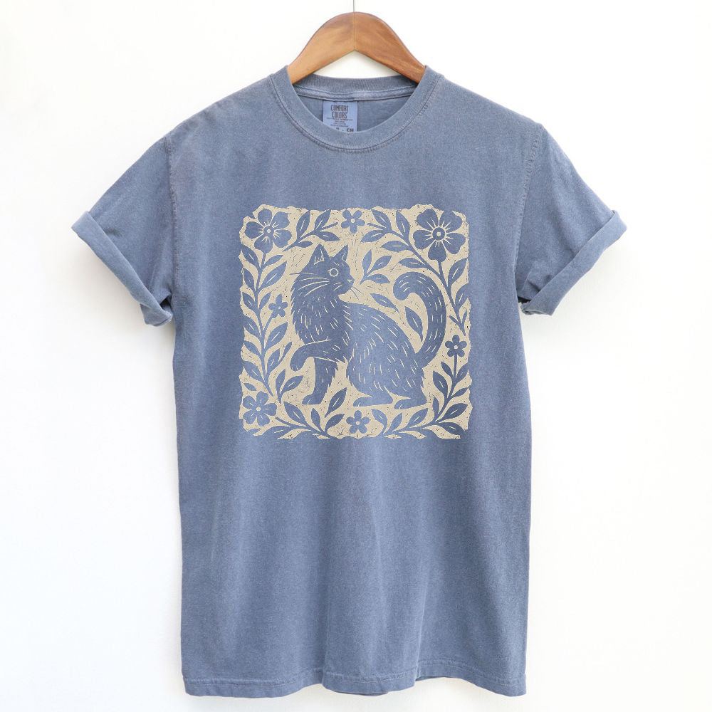 Vintage Floral Folk Cat T-Shirt