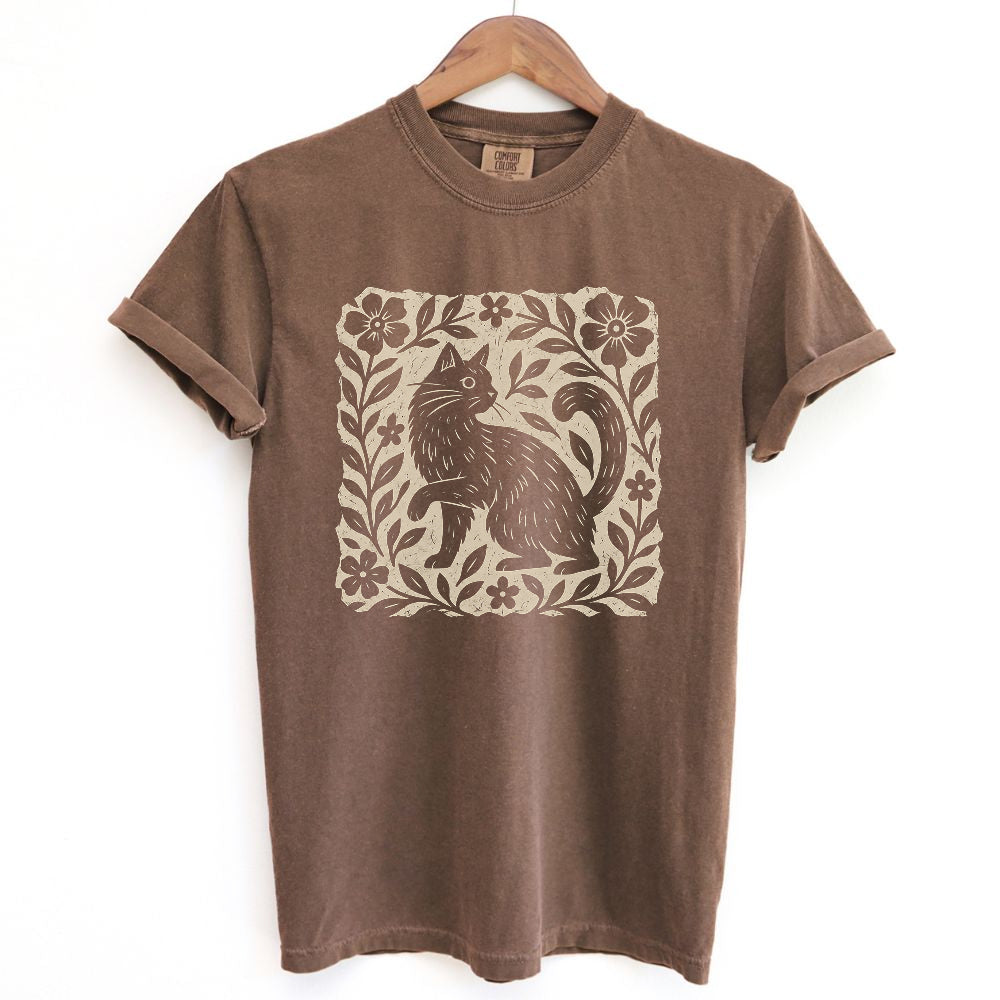 Vintage Floral Folk Cat T-Shirt
