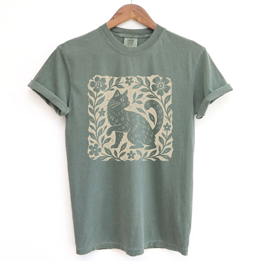 Vintage Floral Folk Cat T-Shirt