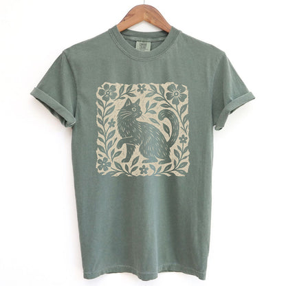 Vintage Floral Folk Cat T-Shirt
