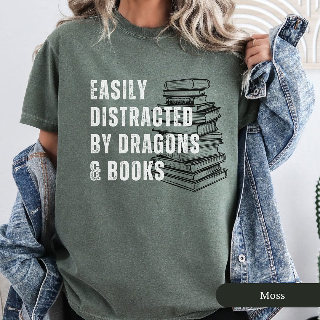 Easily Distracted by Dragons and Books Shirt